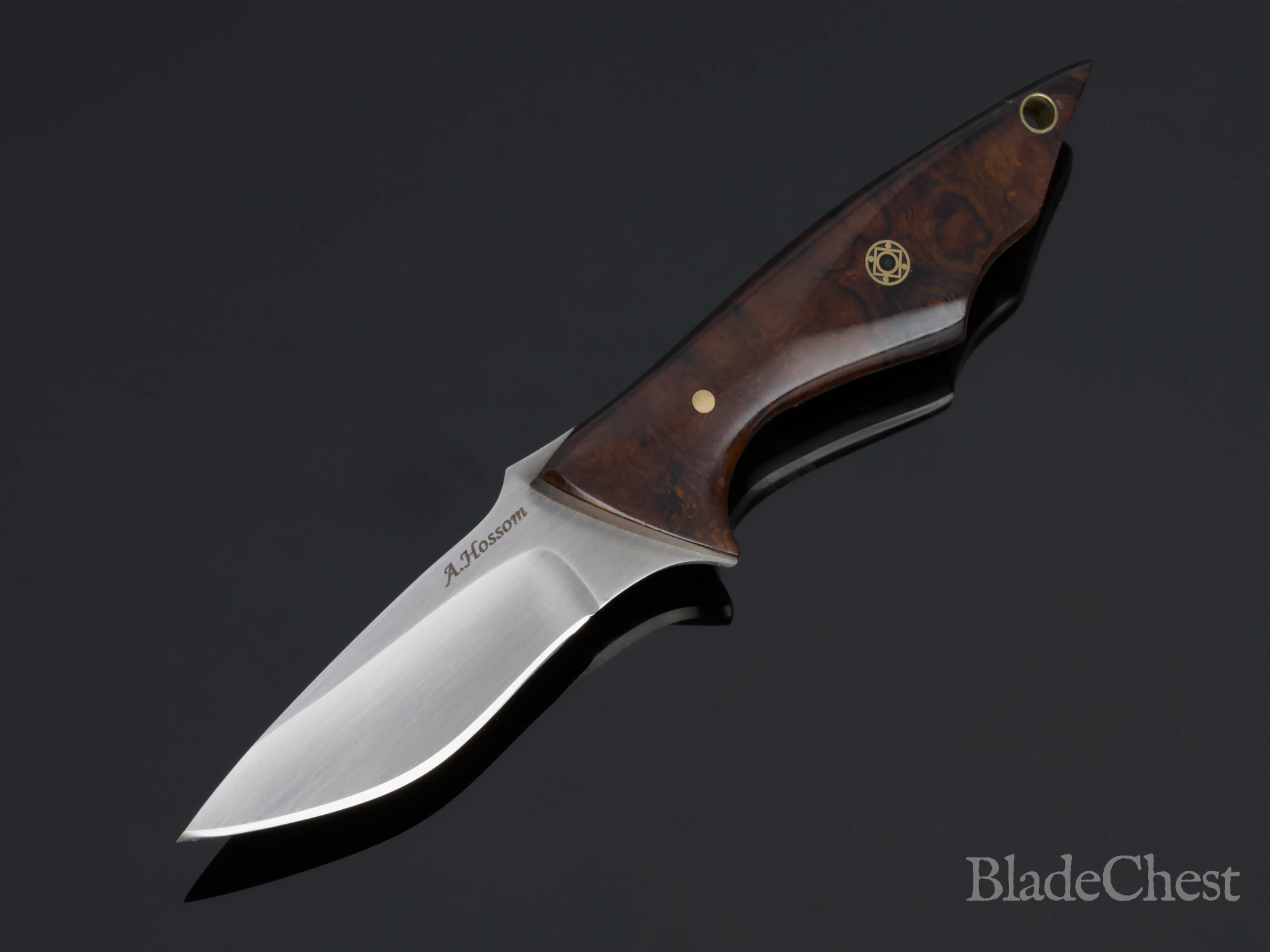 Alex Hossom Small Utility fixed blade &mdash; full profile, blade down-left