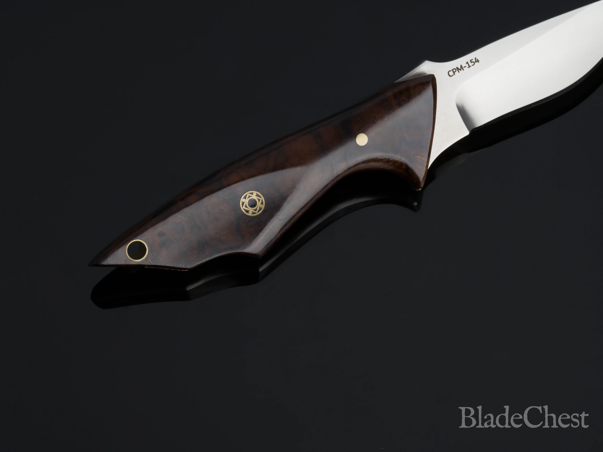 Alex Hossom Small Utility fixed blade &mdash; CPM-154 stamp and mosaic pin detail