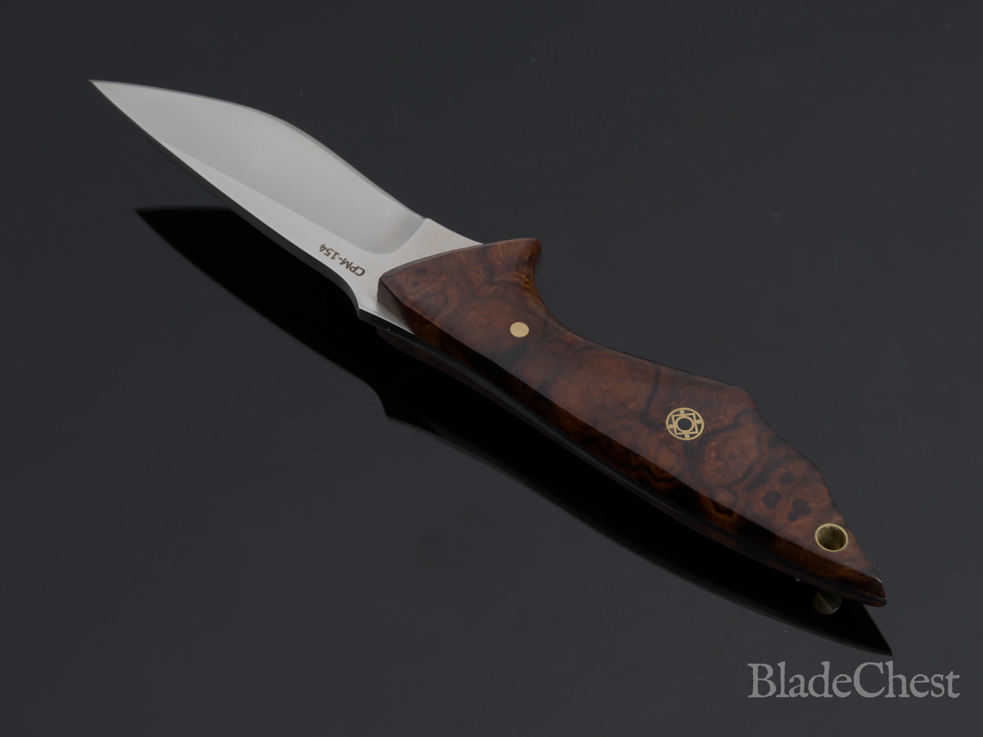 Alex Hossom Small Utility fixed blade &mdash; maker's mark and burl figure