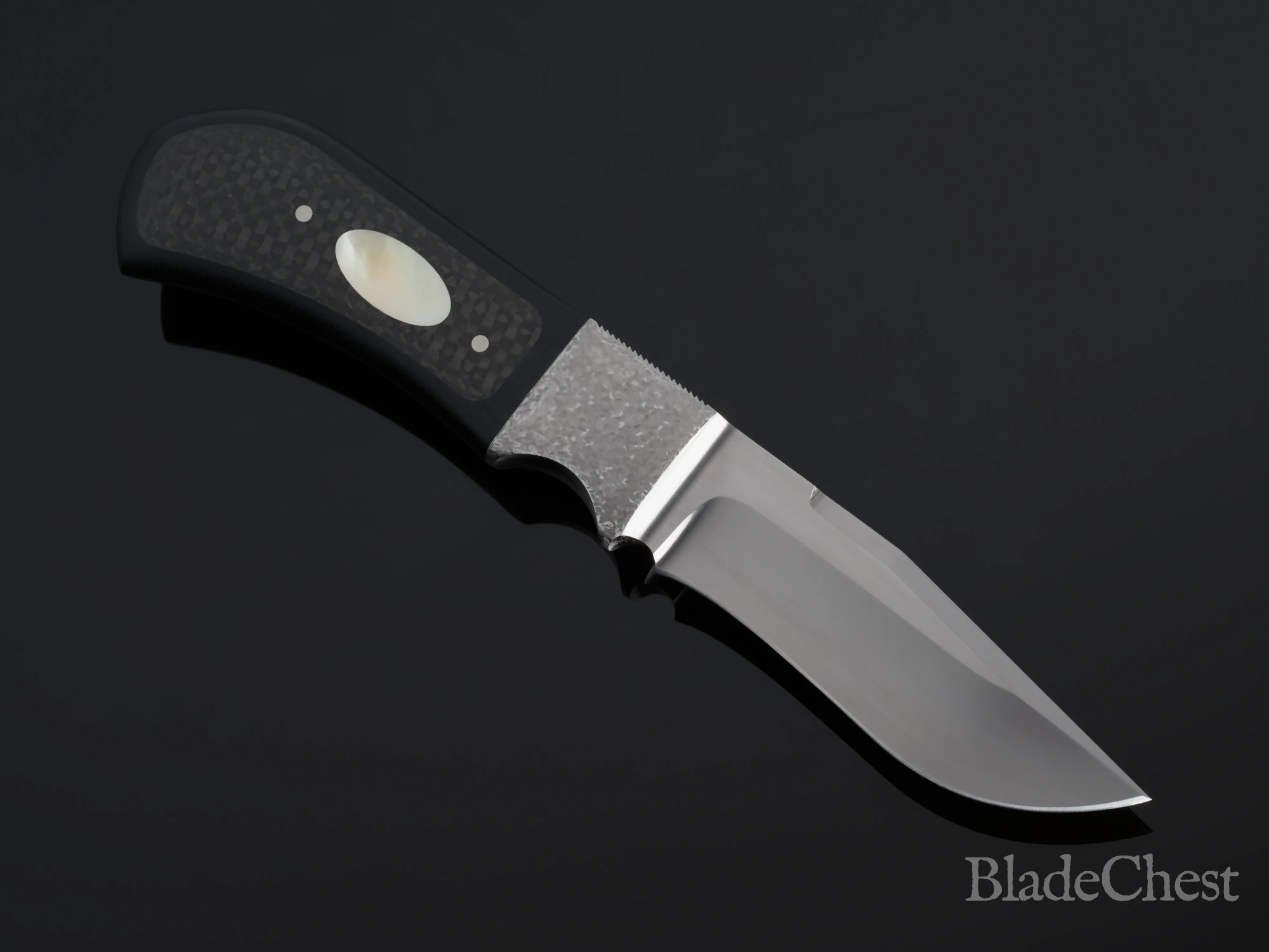 Todd Begg Integral Fixed Blade &mdash; gold-lip pearl and lightning-strike carbon fiber