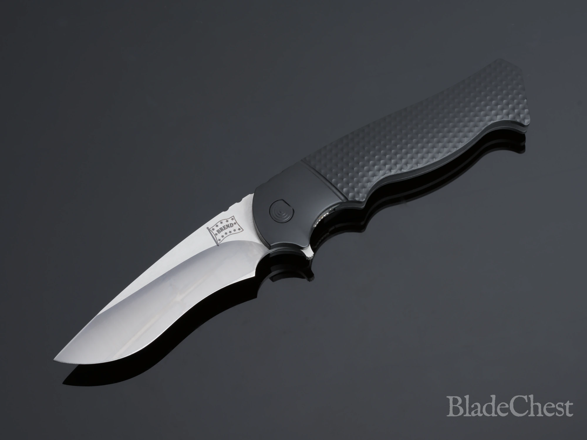 Walter Brend Model 2 prototype flipper &mdash; open, blade down-left