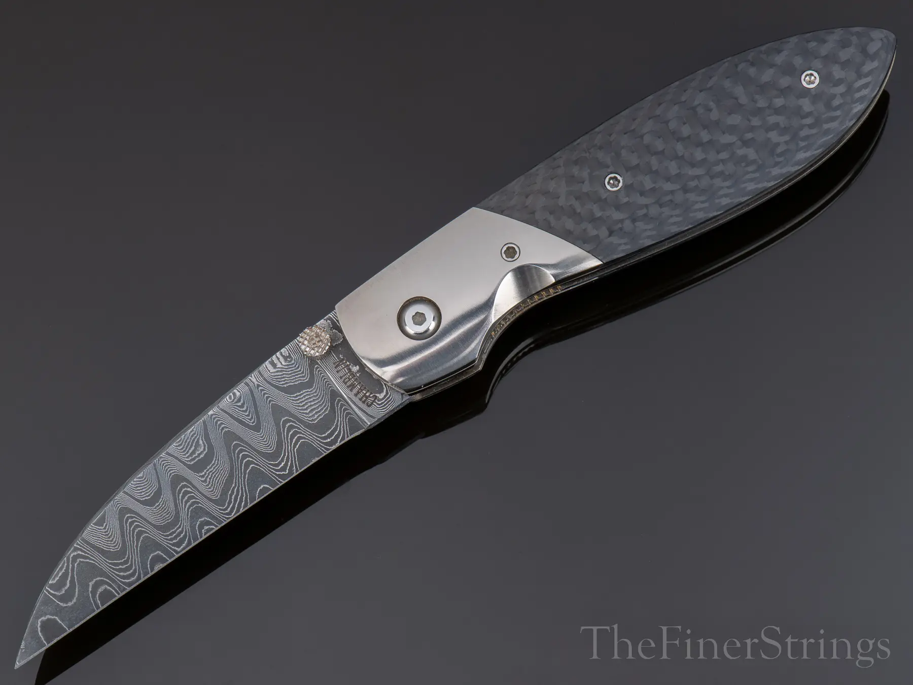 CF Damascus Linerlock — open, grey background