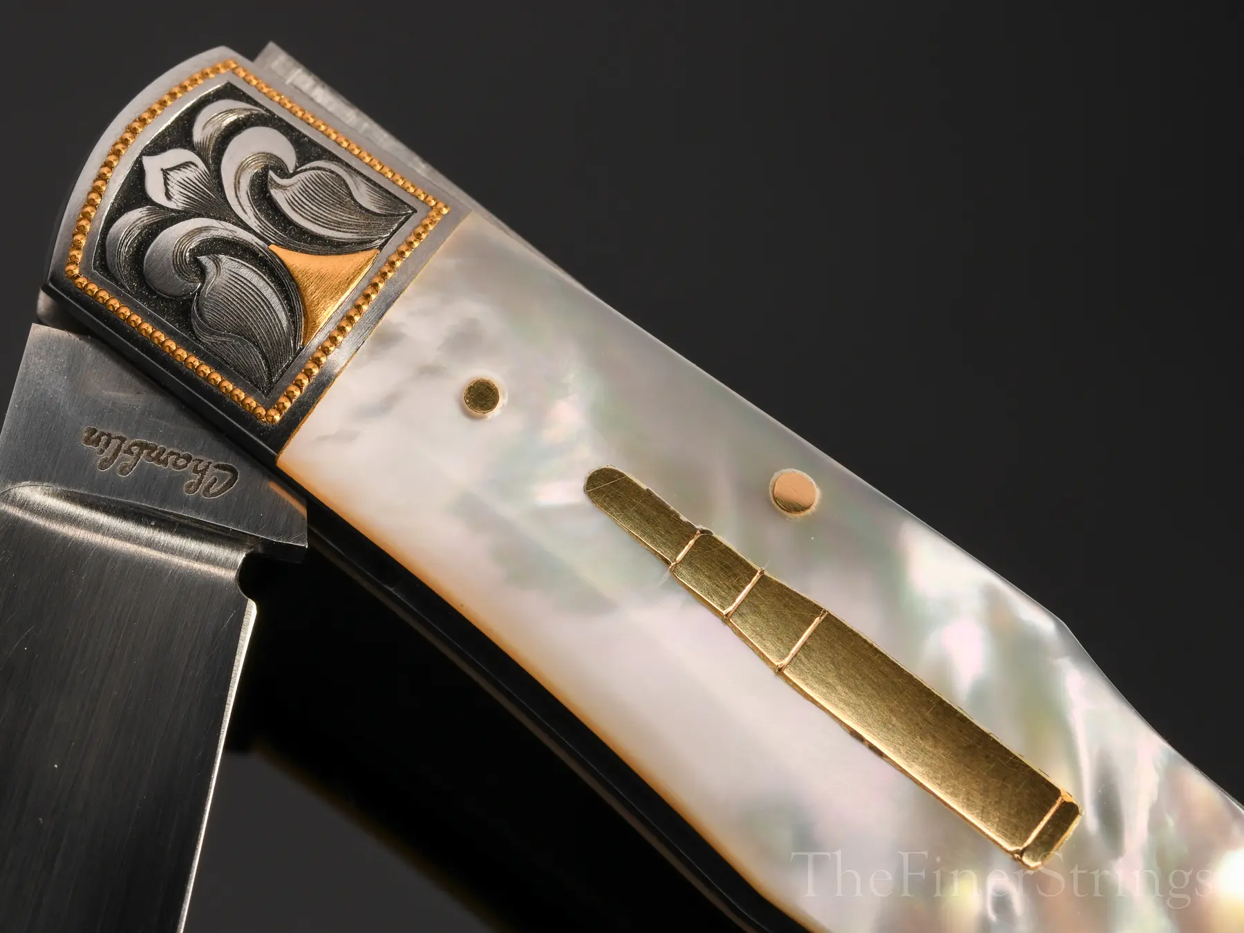 Julie Warenski engraving — gold bead dots, high relief scroll