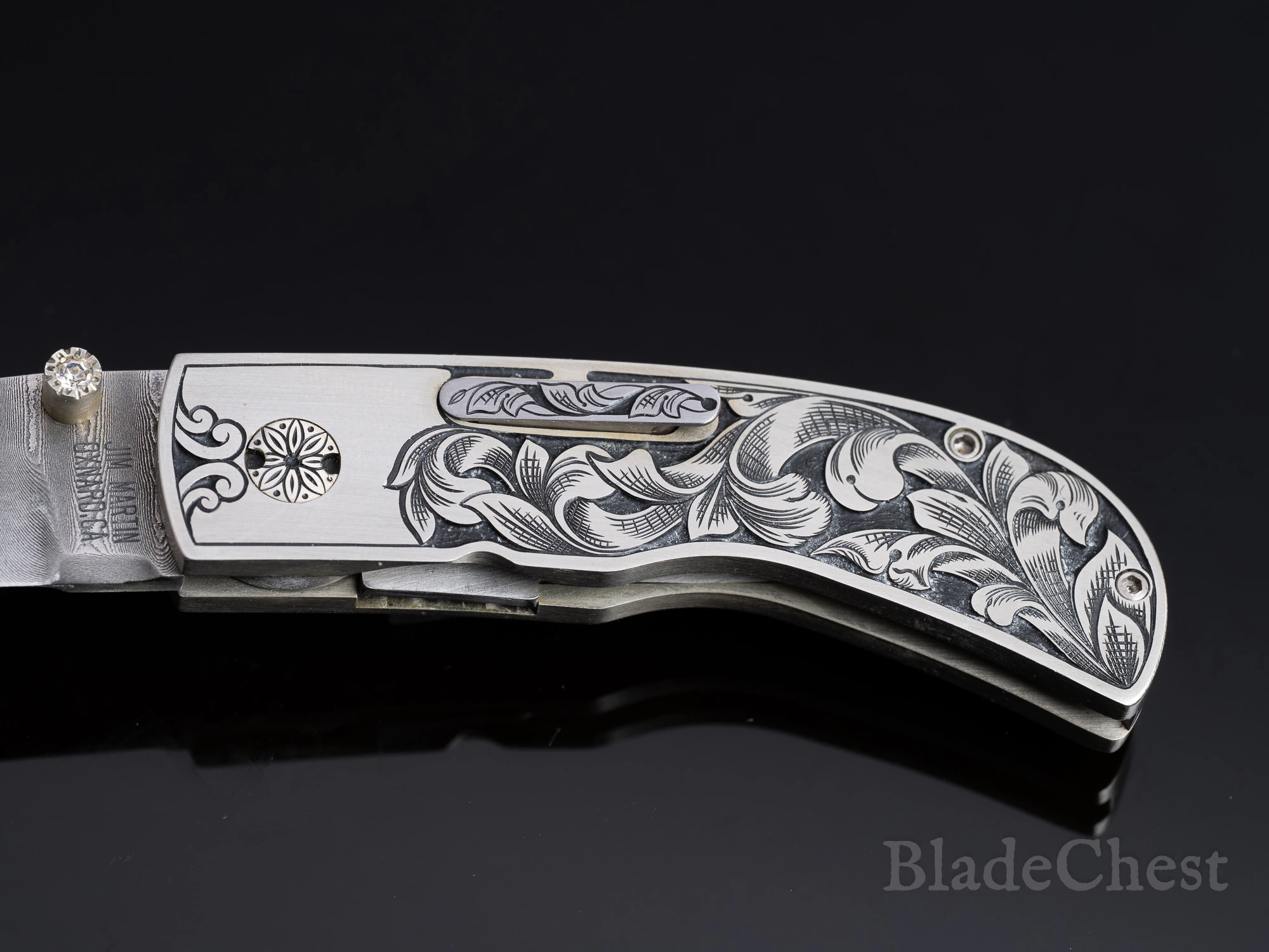 Jim Martin auto &mdash; diamond-set thumb stud and scroll engraving