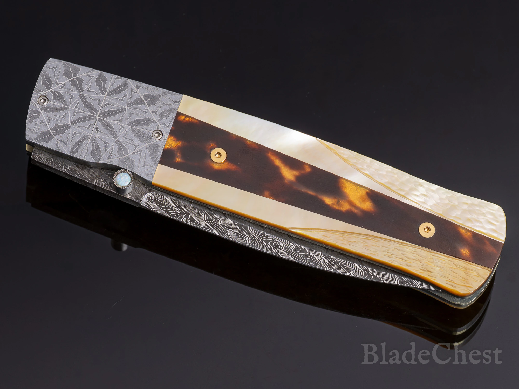 W.D. Pease folder closed &mdash; tortoiseshell and gold-lip pearl scales