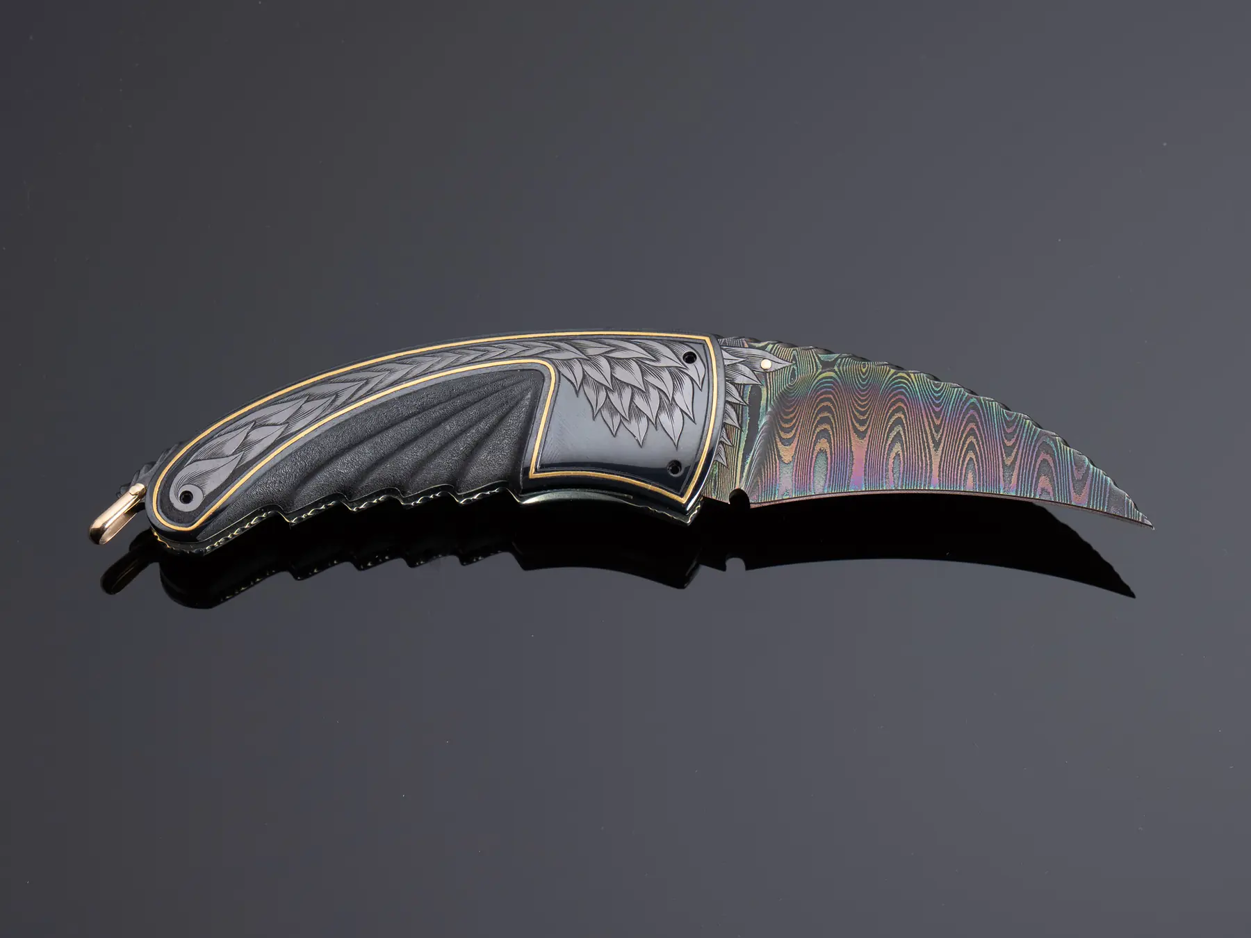 Full open knife low angle with reflection